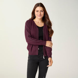 Lauren Lightweight Cardigan with Embellished Sleeve - Eggplant