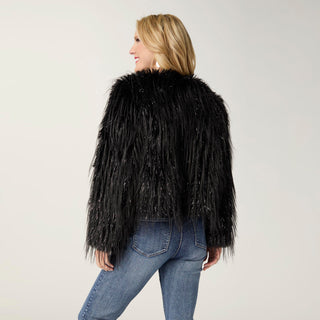 Raven Tinsel Faux Fur Jacket - Black