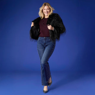 Raven Tinsel Faux Fur Jacket - Black