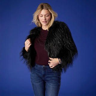 Raven Tinsel Faux Fur Jacket - Black