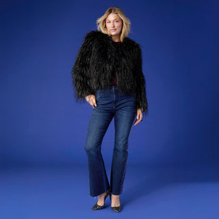 Raven Tinsel Faux Fur Jacket - Black