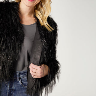 Raven Tinsel Faux Fur Jacket - Black