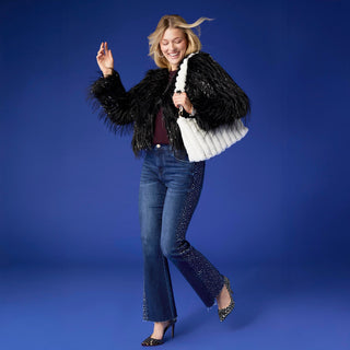 Raven Tinsel Faux Fur Jacket - Black