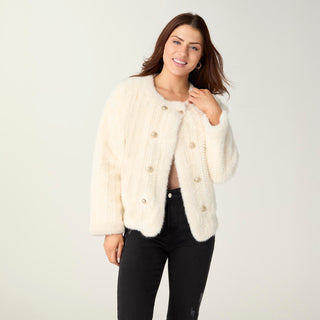 Rebecca Cable Knit Design Faux Fur Jacket - Winter Winte