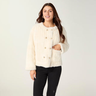 Rebecca Cable Knit Design Faux Fur Jacket - Winter Winte