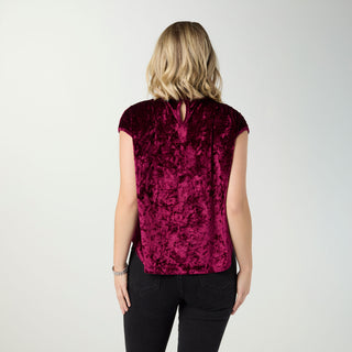 Lorelai Crushed Velour Cap Sleeve Top - Wine