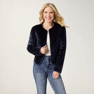 Vanessa Quilted Velour Jacket - Navy