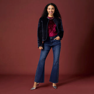 Vanessa Quilted Velour Jacket - Navy