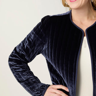 Vanessa Quilted Velour Jacket - Navy