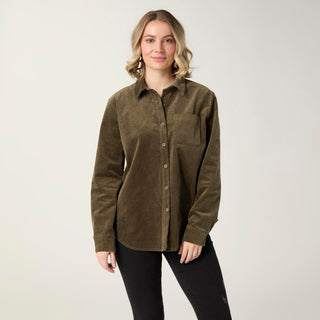 Aubree Corduroy Button Front Collared Shirt - Olive