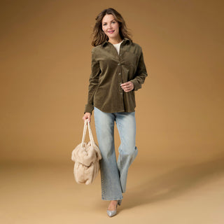 Aubree Corduroy Button Front Collared Shirt - Olive