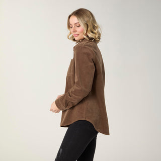 Aubree Corduroy Button Front Collared Shirt - Mocha