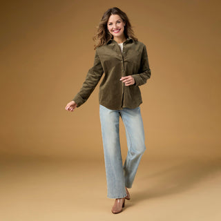 Aubree Corduroy Button Front Collared Shirt - Mocha