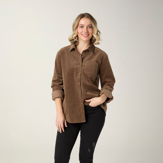 Aubree Corduroy Button Front Collared Shirt - Mocha