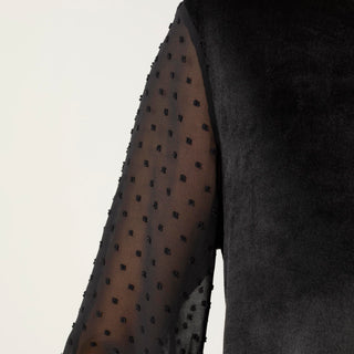 Kayla Velour Top with Swiss Dot Sleeves - Black
