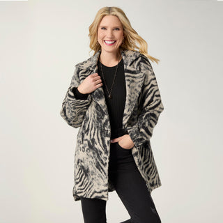 Joanna Brushed Notch Collar Jacket - Grey/Black Animal