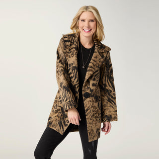 Joanna Brushed Notch Collar Jacket - Camel/Black Animal