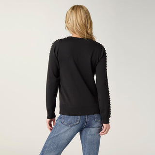 Brynn Fine Gauge Sweater with Sleeve Studs - Black