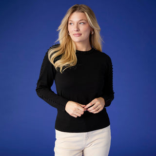 Brynn Fine Gauge Sweater with Sleeve Studs - Black