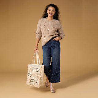 McKenna Pointelle Sweater with Paillettes - Beige Heather