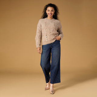 McKenna Pointelle Sweater with Paillettes - Beige Heather