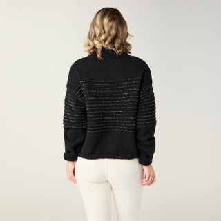 Jocelyn Sequin Stripe Turtleneck Sweater - Black/Silver