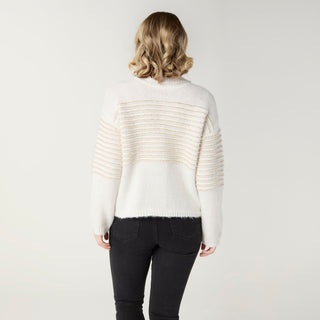 Jocelyn Sequin Stripe Turtleneck Sweater - Winter White/Gold