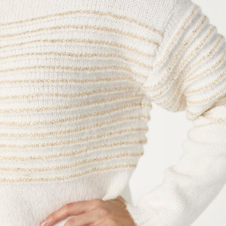 Jocelyn Sequin Stripe Turtleneck Sweater - Winter White/Gold