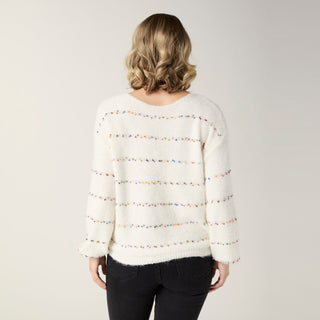 Bonnie Sequin Mini-Pom Boatneck Sweater - Winter White/Multi
