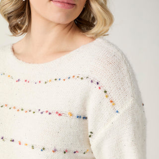 Bonnie Sequin Mini-Pom Boatneck Sweater - Winter White/Multi