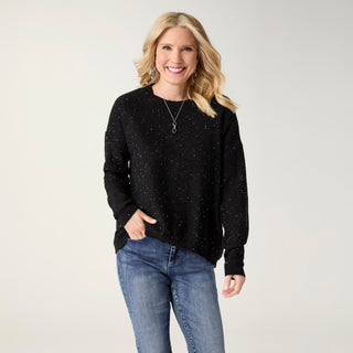 Janece Crew Neck Sparkle Sweater - Black