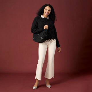 Janece Crew Neck Sparkle Sweater - Black