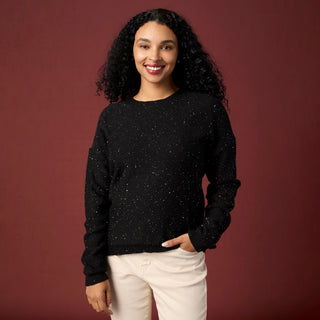 Janece Crew Neck Sparkle Sweater - Black
