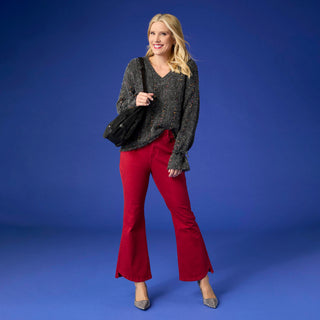 Mira Sequin Mini-Pom Tie-Sleeve Sweater - Grey Multi