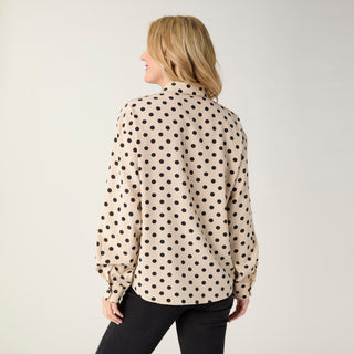Laura Dot Print Collared Blouse - Cream/Black
