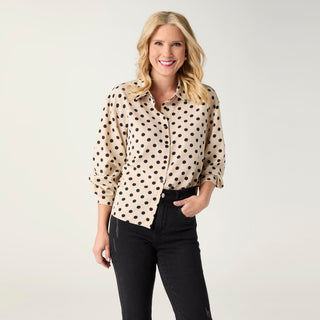 Laura Dot Print Collared Blouse - Cream/Black