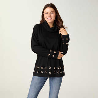 Michelle Cowl Neck Tunic with Grommets - Black