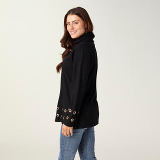 Michelle Cowl Neck Tunic with Grommets - Black