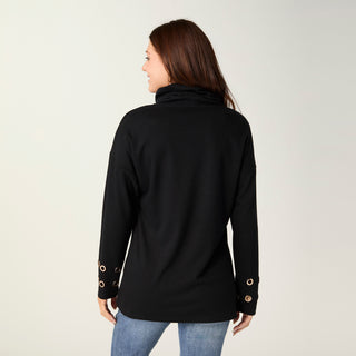 Michelle Cowl Neck Tunic with Grommets - Black