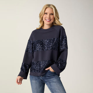 Miley Striped Sequin Top - Navy