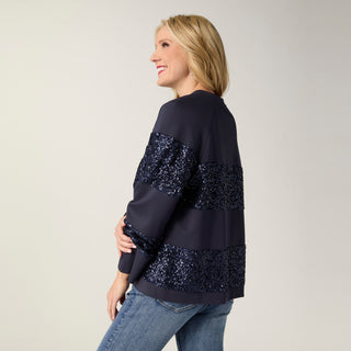 Miley Striped Sequin Top - Navy