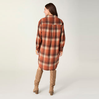 Briella Plaid Button Front Dress - Rust/Brown