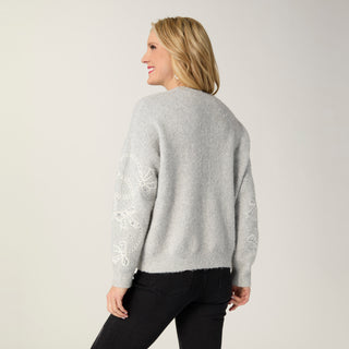 Embellished Ribbon Sweater - Light Heather Grey