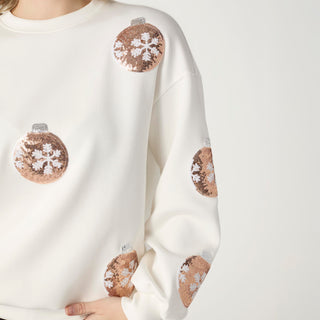 Sequin Ornament Sweatshirt - Winter White