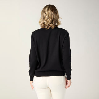 Rhinestone Snowflake Fine Gauge Sweater - Black