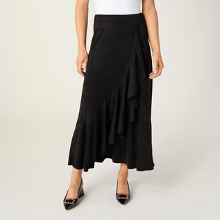 Canyon Faux Suede Skirt with Ruffle - Black