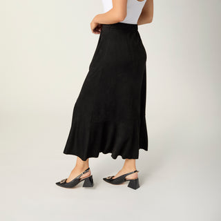 Canyon Faux Suede Skirt with Ruffle - Black