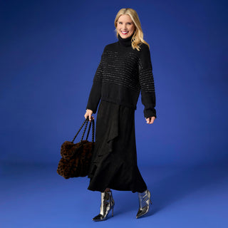 Canyon Faux Suede Skirt with Ruffle - Black