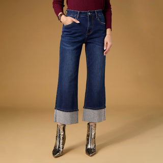 EverStretch Baby Bootcut Crop with Rhinestone Cuff - Indigo Dark Denim
