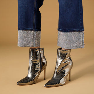 EverStretch Baby Bootcut Crop with Rhinestone Cuff - Indigo Dark Denim